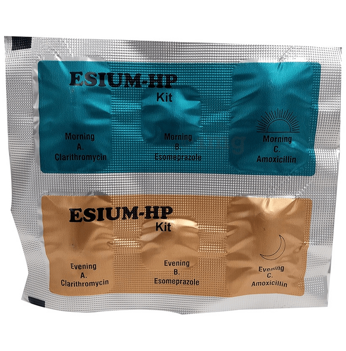 Esium-HP Kit, Esomeprazole 40mg, Amoxycillin 750mg, Clarithromycin 500mg, Price, Uses, Side Effects - Drugcarts